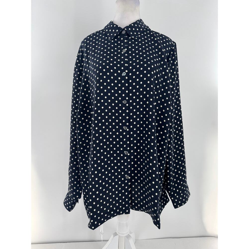 J.Jill Wearever Navy Polka Dot Button Down Blouse Plus SZ 2X Artsy Office Preppy - Picture 2 of 14